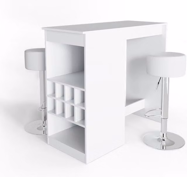 Tavolo bar con sgabelli Ross Bianco 115 x 50 cm con 2 sgabelli da bar Vicco