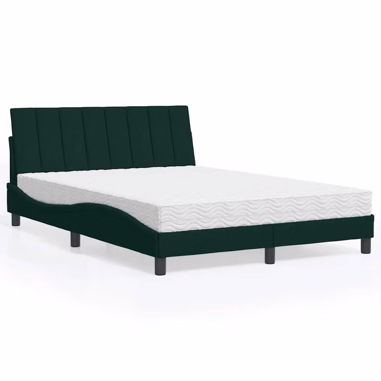 Letto con Materasso Hanko vidaXL in Velluto Verde Scuro L/P: 140 x 190 cm