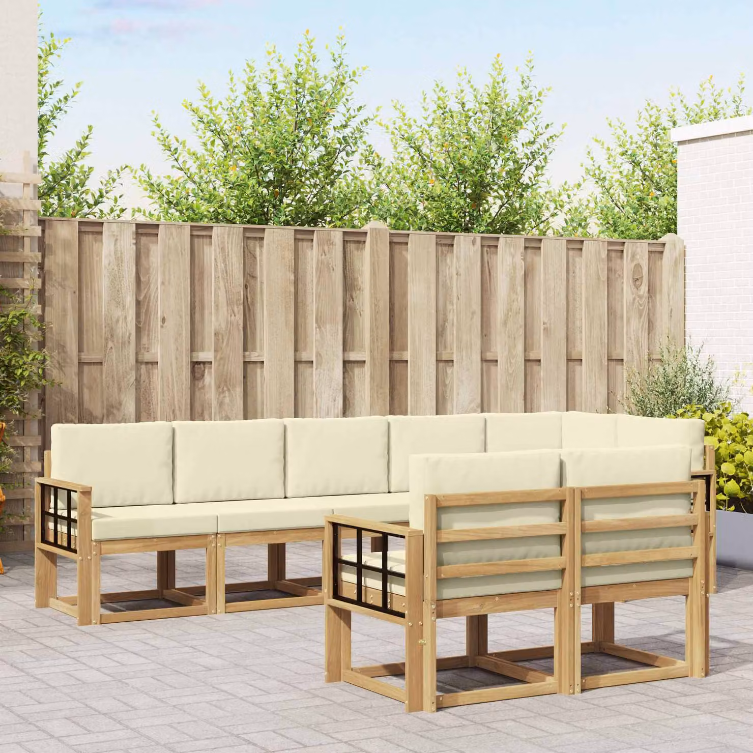 Set di divani da esterno vidaXL 8 pz in legno di acacia con cuscini Bianco, Beige e Marrone