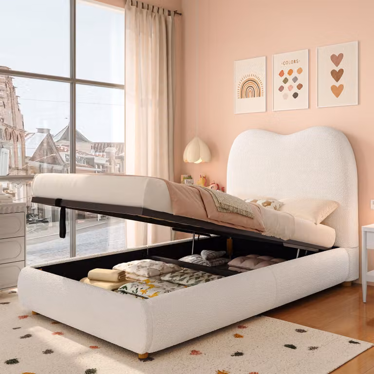 letto imbottito okwish 90x200 letto per bambini con rete a doghe e rete, letto per ragazzi letto singolo con angoli arrotondati e schienale ispessito, beige (con materasso)