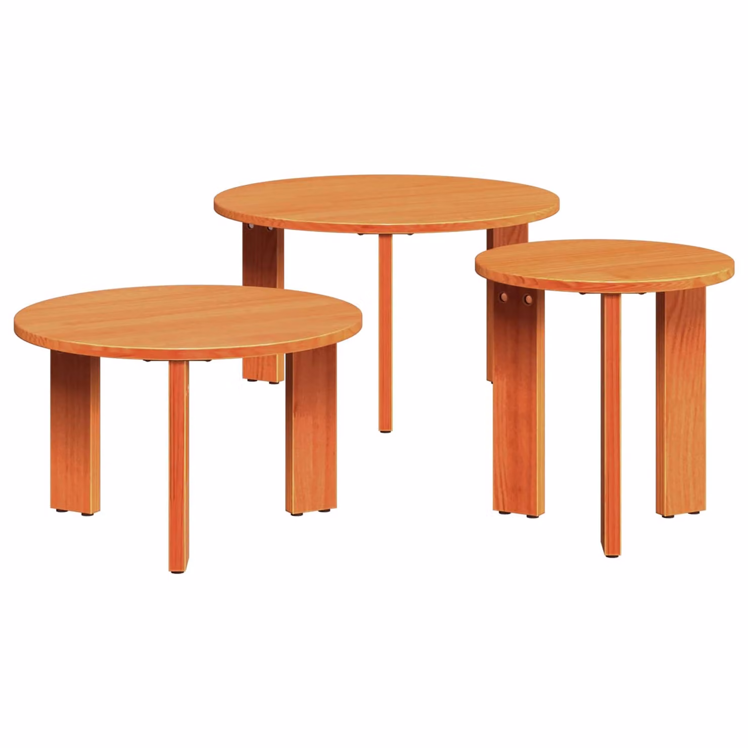 Set di 3 tavolini da salotto rotondi vidaXL in legno di pino marrone cerato L/P/H: 47,5 x 47,5 x 27 cm
