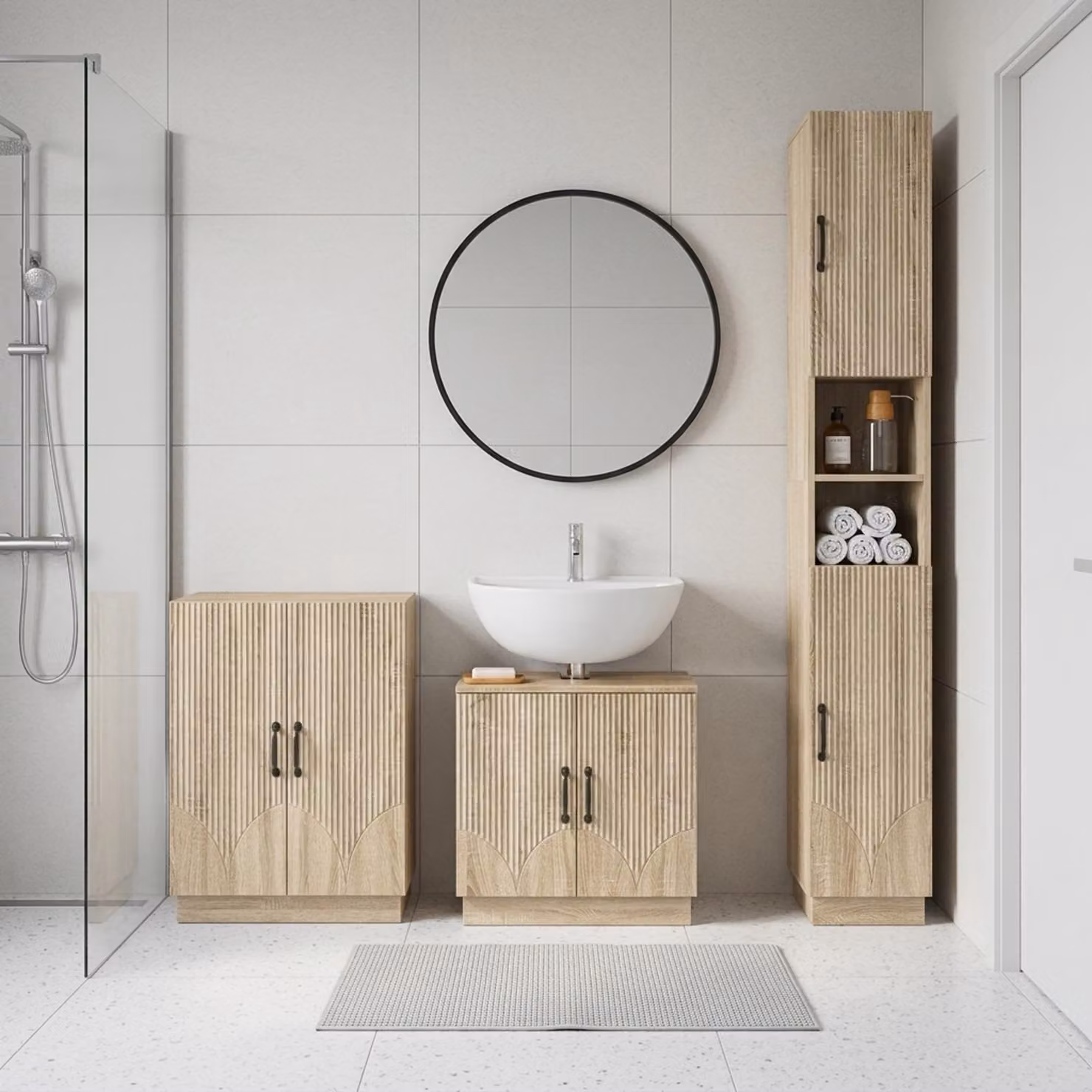 Set di armadietti da bagno moderni vidaXL HOORN in 3 pezzi, colore Rovere Sonoma marrone