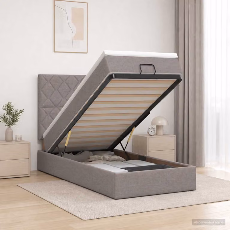 Letto ottomano con materasso vidaXL in tessuto Tortora L: 100 cm, P: 200 cm