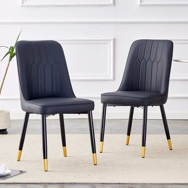 Set di 2 Sedie Moderne Zephmum con Schienale in Pelle PU e Gambe in Metallo Nero