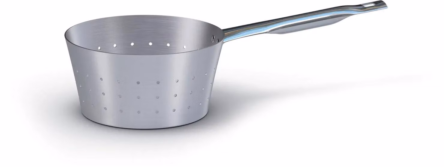 Scaldapasta conico in alluminio con manico in acciaio inox