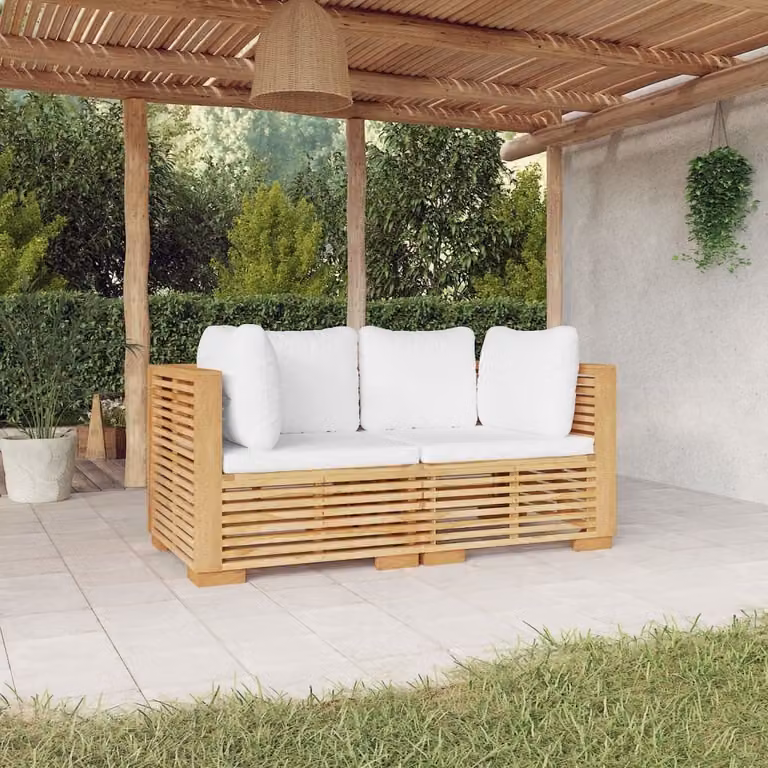 The Living Store Divani angolari da giardino con cuscini 2 pz. Legno massiccio di teak