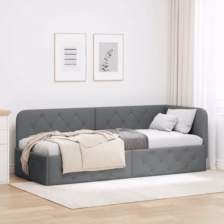 Cornice del letto ad angolo vidaXL in tessuto grigio, L 200 x P 80 x H 72 cm