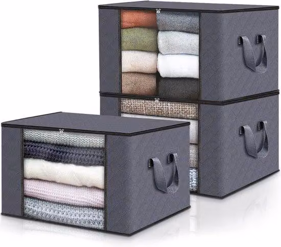 Set da 3 contenitori per lo stoccaggio da 90 litri, impermeabili, compatti, pieghevoli, sacchi porta abiti con manici rinforzati e resistenti agli strappi, contenitori per lo stoccaggio di indumenti (90 L, 3 pezzi)