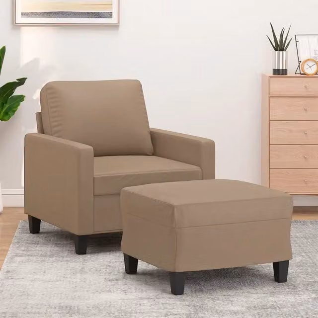 Divano Sedia-Poltrona con Poggiapiedi Cappuccino 60 cm in Similpelle 868272
