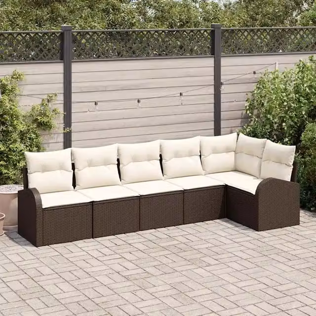 Set Divano da Giardino 6 pz Marrone e bianco polyrattan 3354727