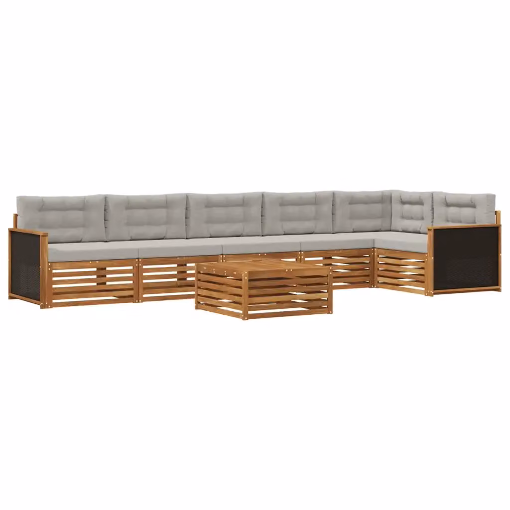 Set di divani da esterno vidaXL composto da 7 pezzi in legno di acacia con cuscini beige e grigi per giardino e terrazza – 2
