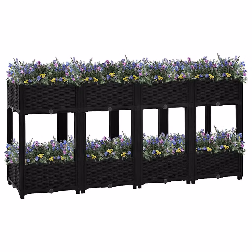 Fioriera Rialzata vidaXL in Plastica e WPC, Colore Nero, L: 160 cm, P: 40 cm, H: 71 cm