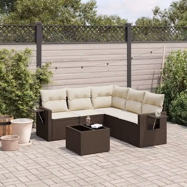Set Divano da Giardino 6 pz con Cuscini Marrone in Polyrattan 3220162