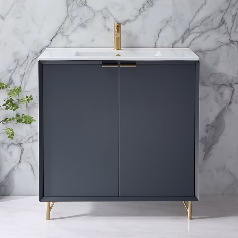 Mobile Bagno Antracite 810mm con Lavabo e Maniglie con Impugnatura a Dito in Oro Satinato