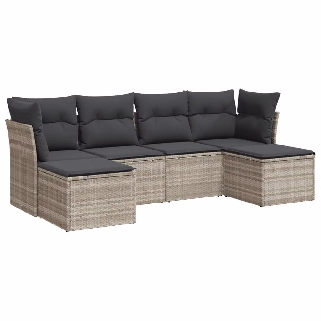 Set Divano da Giardino 6pz con Cuscini Grigio Chiaro Polyrattan