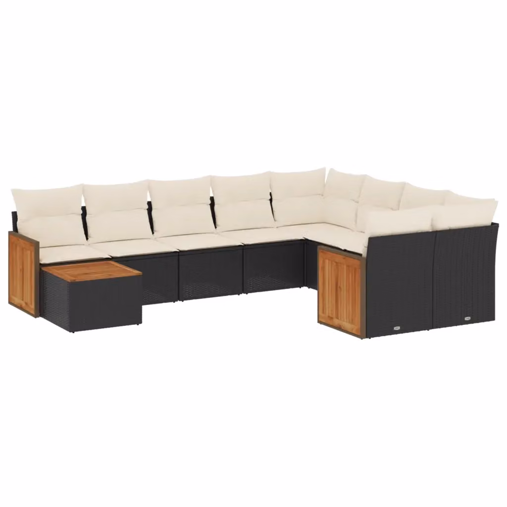 vidaXL Set Divani da Giardino 10 Pezzi in Polyrattan Nero con Cuscini e Tavolino da Esterno – 2