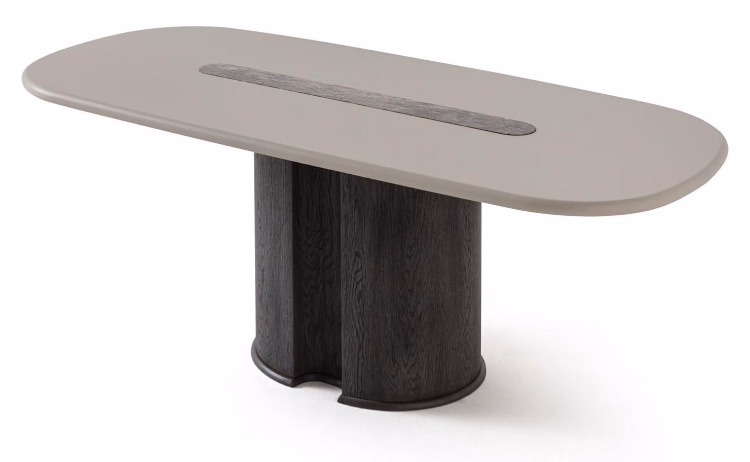Tavolo da pranzo moderno, colore grigio-beige, dal design distintivo, allungabile, funzionale, finitura opaca, elegante