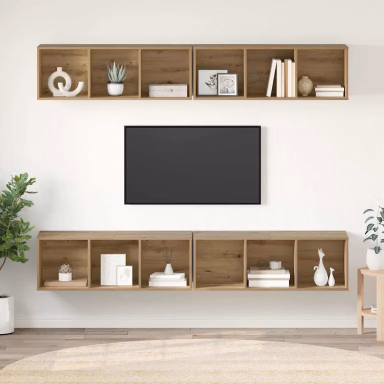 Set mobile TV moderno vidaXL in 4 pezzi color rovere, L/P/H: 37 x 37 x 107 cm