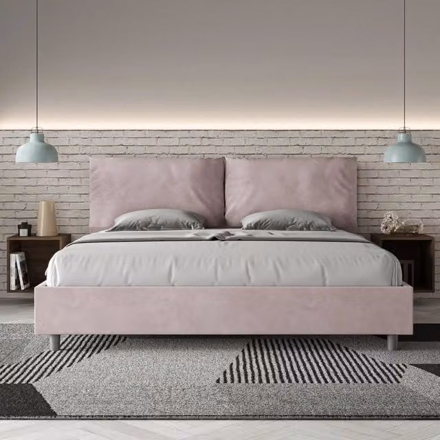 Letto matrimoniale king size Antea Large Ityhome con rete imbottita e contenitore lift up in microfibra colore glicine L 190 x P 190 cm
