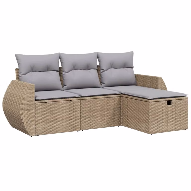 Set Divano da Giardino 4 pz con Cuscini Beige Misto Polyrattan
