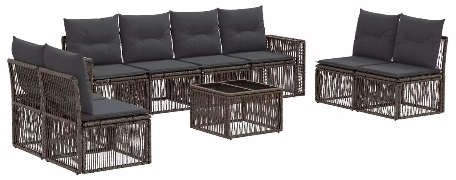 Set Divano da Giardino 9 pcs Grigio e Grigio Scuro polyrattan