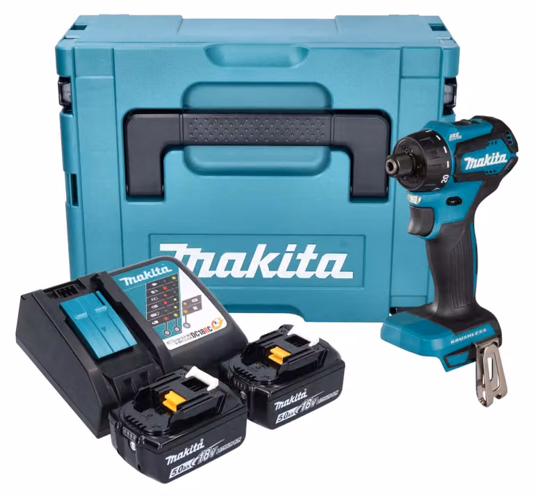 Makita DDF 083 RTJ trapano a batteria 18 V 40 Nm 1/4'' brushless + 2x batteria ricaricabile 5,0 Ah + caricabatterie + Makpac