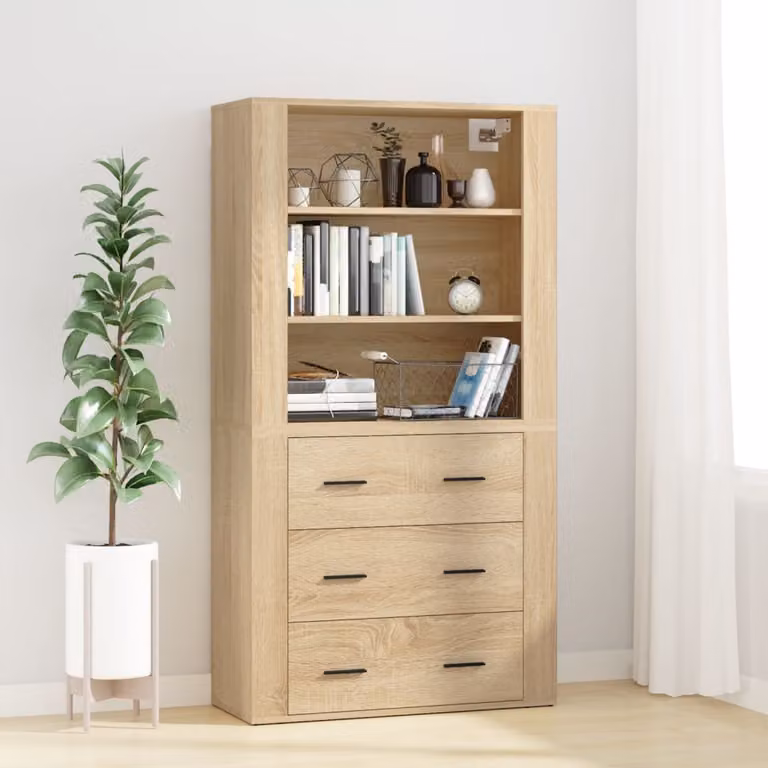 Credenza vidaXL in legno multistrato color rovere sonoma marrone con finitura opaca L: 70 cm, P: 33 cm, H: 80 cm