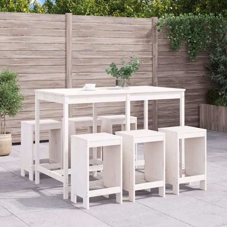 Set Bar da Giardino vidaXL in Legno di Pino Bianco, 7 Pezzi