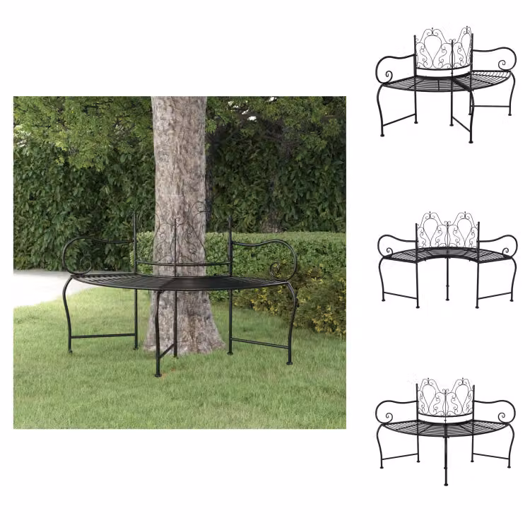 vidaXL Panchina per alberi 150 cm in acciaio nero - Panchine da giardino