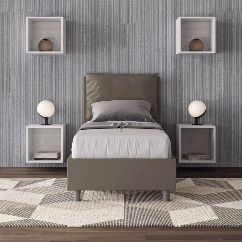 Letto singolo imbottito Antea Ityhome con contenitore in similpelle beige L: 80 cm, P: 210 cm – 2