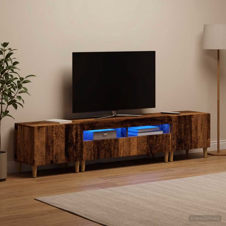 Mobile TV Unit vidaXL DELFT in legno antico e marrone con illuminazione integrata e scomparti multimediali