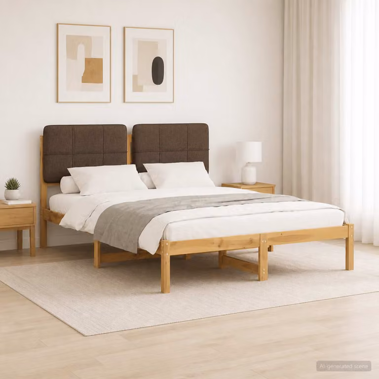 Letto con testiera rivestita vidaXL in legno di acacia, bianco e beige, L 135 x P 190 cm