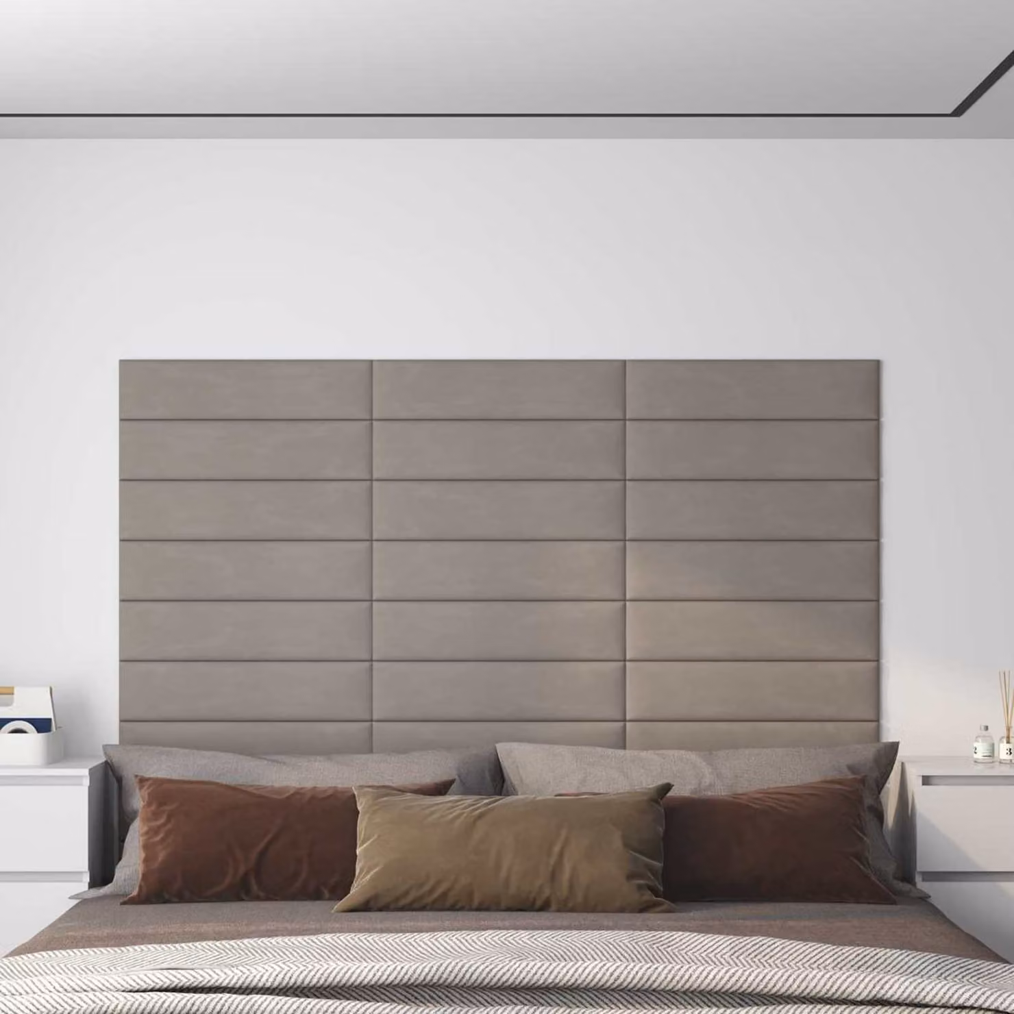 Testiera da parete imbottita vidaXL in velluto grigio, set di 12 pannelli moderni per camera da letto