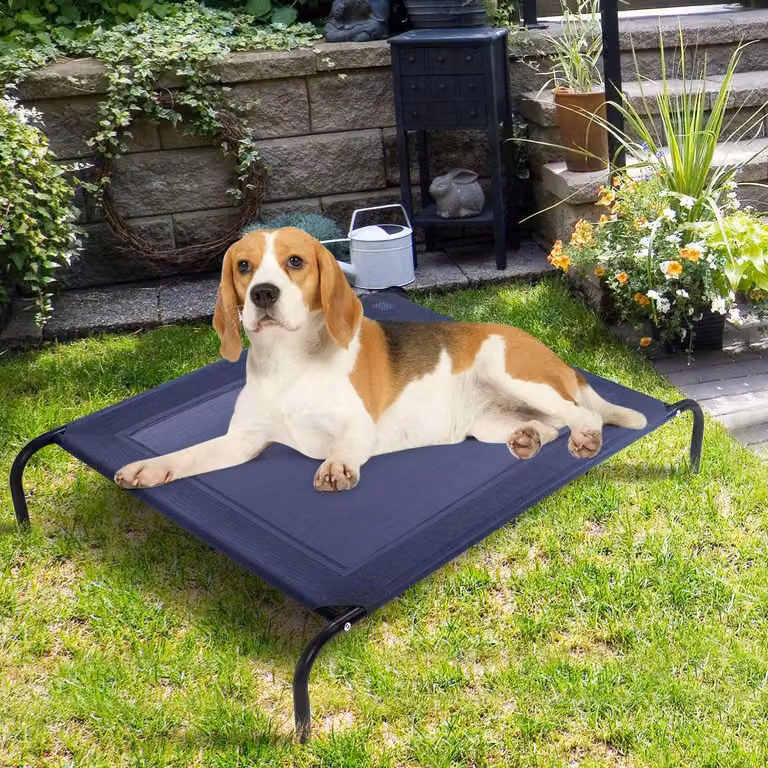 Lettino per cani da giardino, lettino per cani, divano per cani da esterno, grigio, 110 x 80 x 18 cm, in metallo