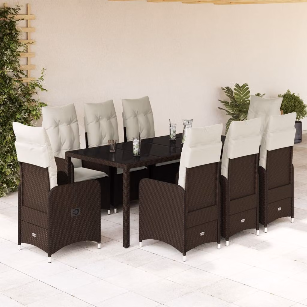 Maison Exclusive - Set da giardino bistrot 9 pezzi con cuscini marroni in polyrattan