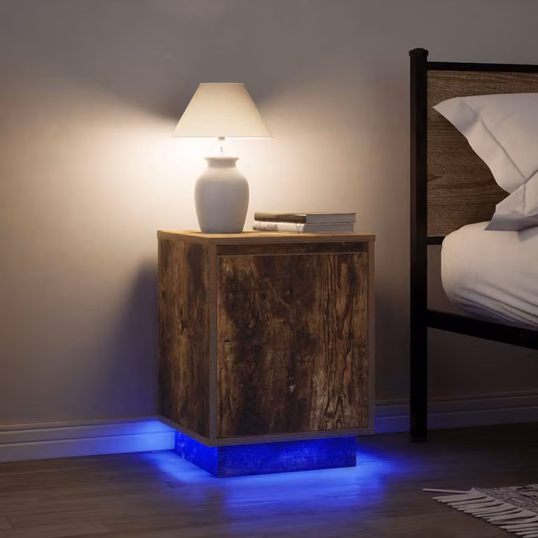 Set di 2 comodini vidaXL con luci LED integrate in colore Rovere Fumo, L 38 cm x P 34 cm x H 50 cm