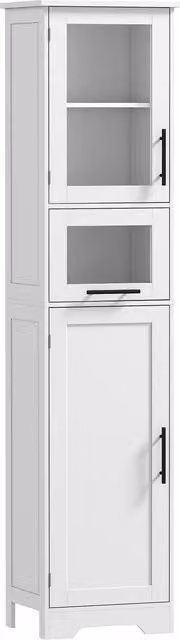 HOMCOM Colonna bagno con porta in vetro ripiani regolabili cassetto per spazi piccoli 40x31x170 cm Bianco   Aosom Italy