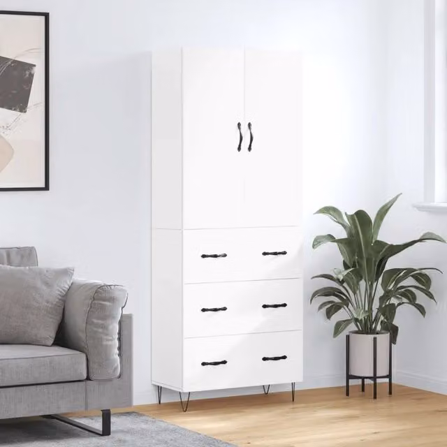 Credenza moderna bianca vidaXL a parete in legno e metallo L: 69,5 cm, P: 34,0 cm, H: 180,0 cm