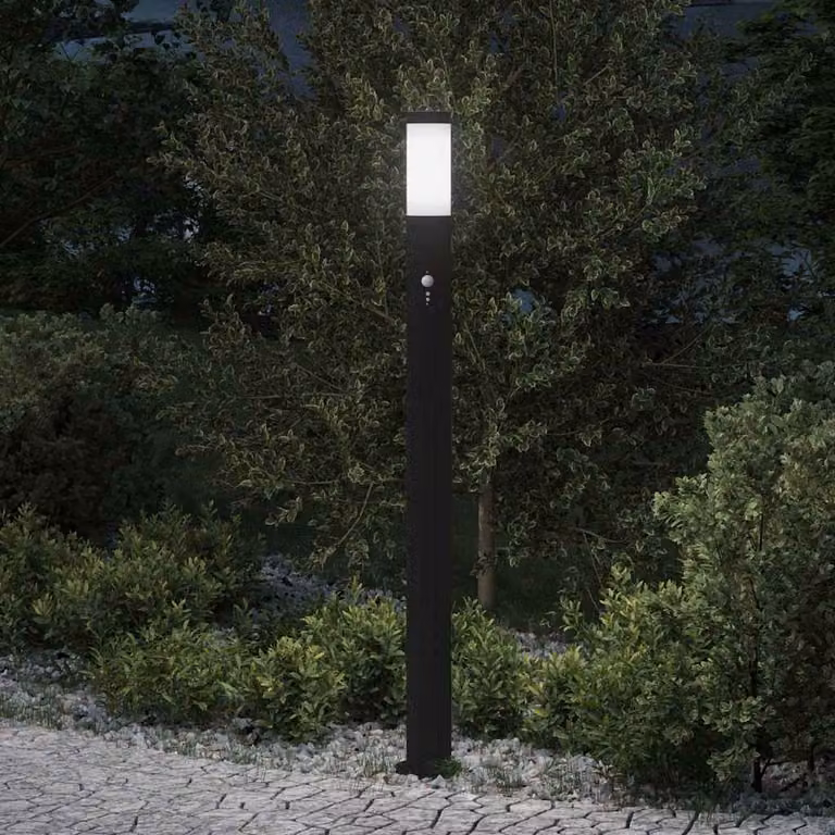 vidaXL Lampada a paletto con sensore di movimento in acciaio inox nera, Altezza: 110 cm, IP44