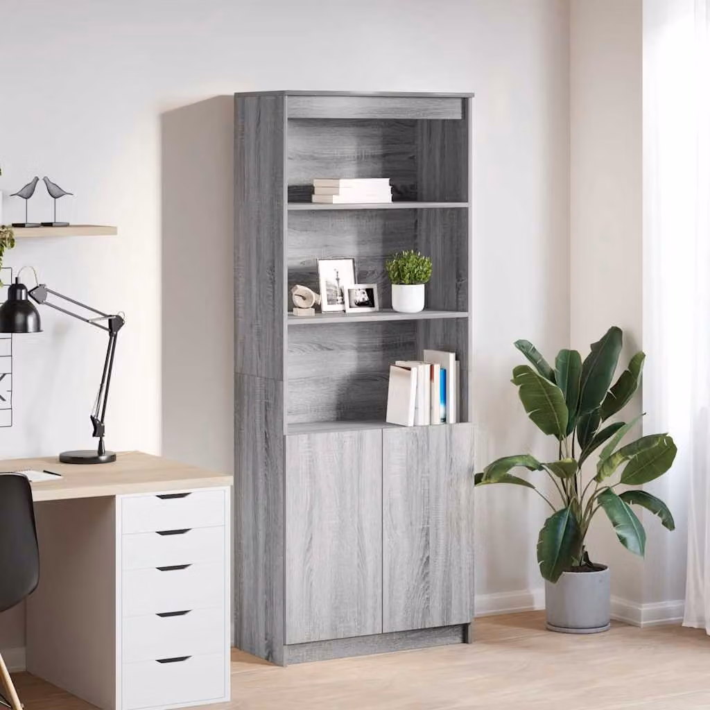 Credenza moderna vidaXL in legno multistrato grigio con ante a battente e ripiani interni L/P/H: 70 x 35 x 180 cm