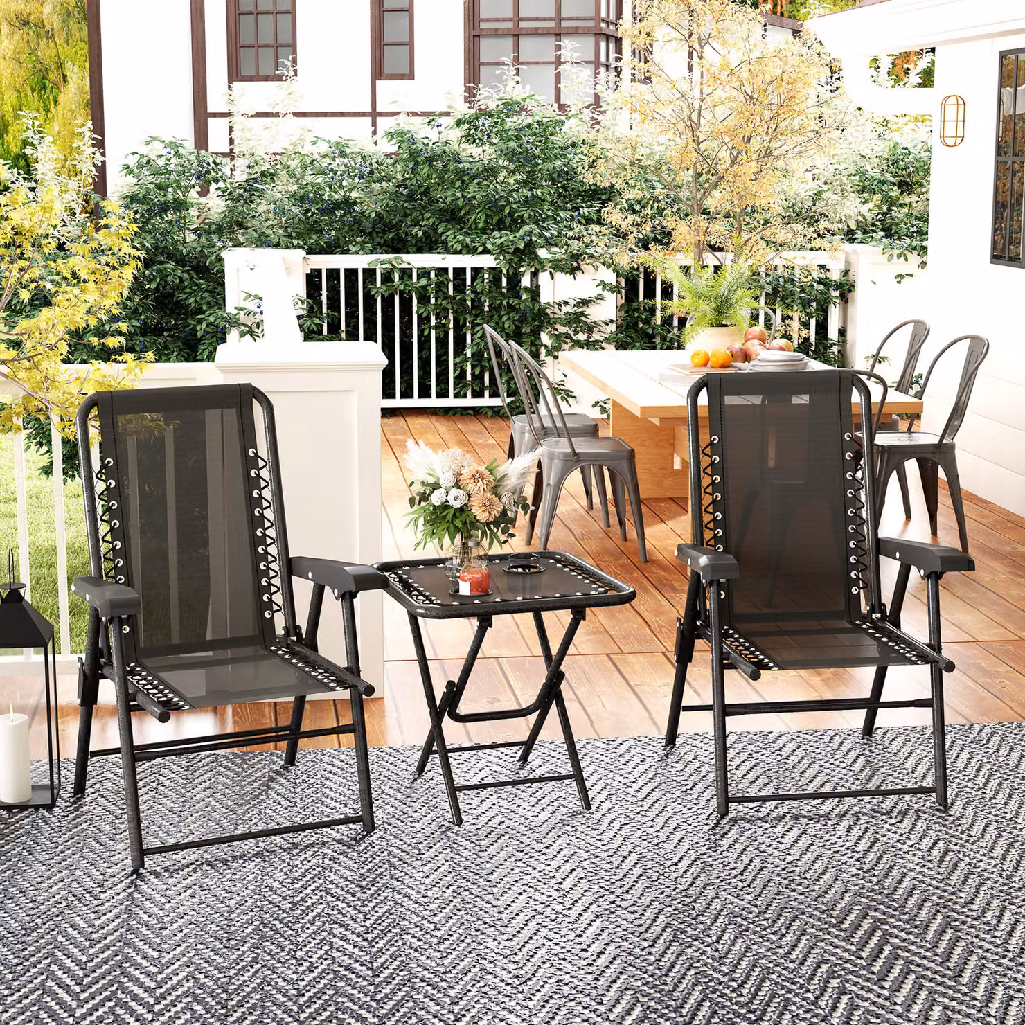 Set Bistrot Outsunny da 3 pezzi in acciaio nero per giardino e balcone con tavolo pieghevole e sedie – 2