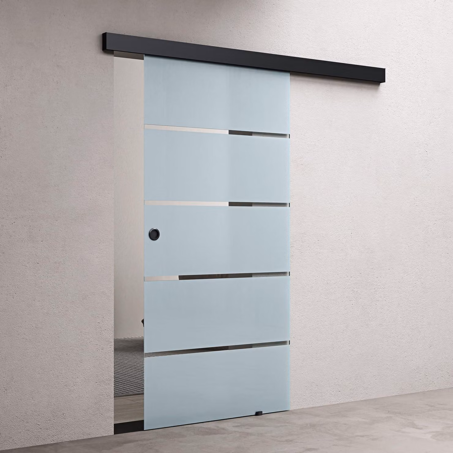 doporro Porta Scorrevole in Vetro Temperato 8 mm Opaco a Strisce, Trasparente, con Binario in Alluminio Finitura Nera, 102,5x205 cm Amalfi11