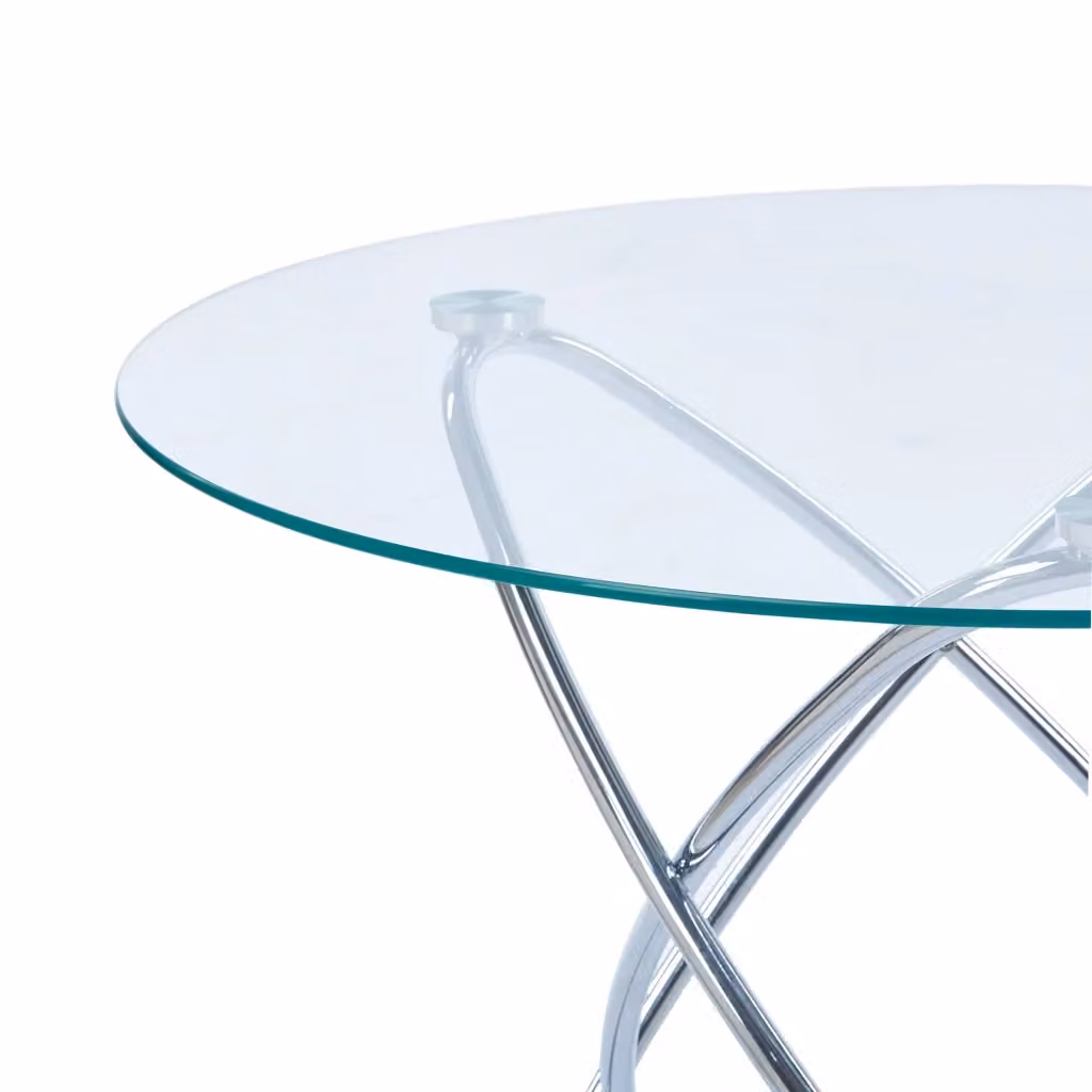 Tavolo da pranzo moderno Zephmum con piano in vetro trasparente e gambe in metallo argento L/P/H: 80 x 80 x 75 cm – 2