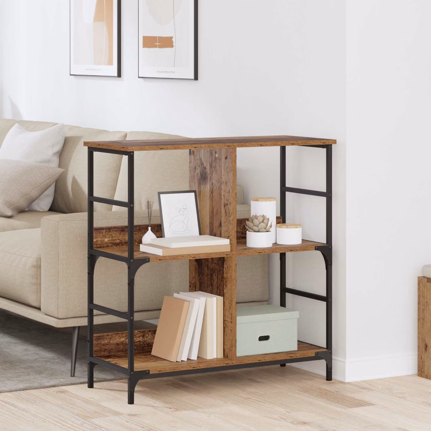 Libreria moderna vidaXL a 4 livelli in legno e metallo, colore marrone, L 78.5 cm x P 33 cm x H 82 cm
