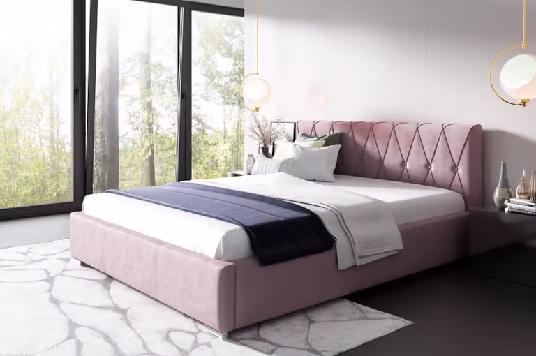 Bett Bettrahmen Polsterbett Betten Doppel Hotel 180x200 Schlafzimmer Rosa Möbel