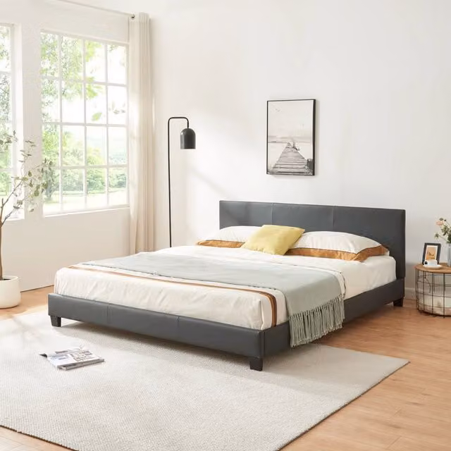 Letto Matrimoniale Corium con Testiera Alta e Rivestimento in Similpelle Grigio, L/P: 180 x 200 cm