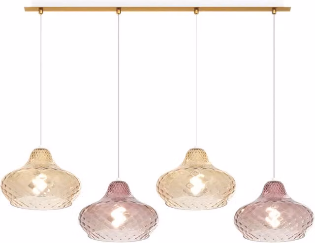 Lampadario Contemporaneo Dress Metallo Ottone Vetro Ambra-Ruggine 4 Luci E27