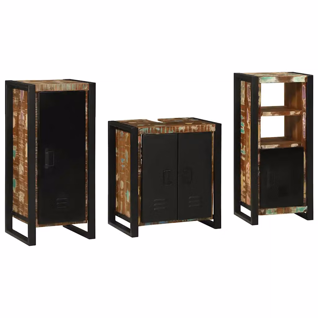Set di mobili per il bagno moderno vidaXL in legno e metallo, 3 pezzi, multicolore e nero – 1