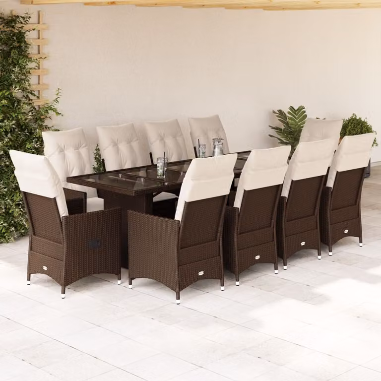 Maison Exclusive - Set Bistrò da Giardino 11 pz con Cuscini in Polyrattan Marrone