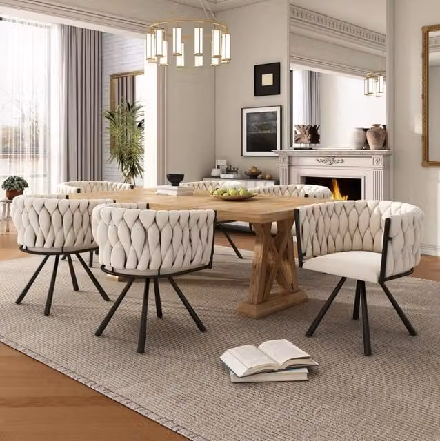 Set di 6 sedie da pranzo girevoli 360° in velluto beige con struttura in metallo